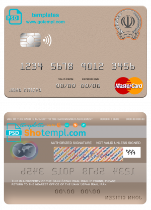 editable template, Iran Sepah bank mastercard template in PSD format, fully editable