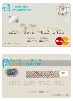 editable template, Iraq Rasheed Bank mastercard template in PSD format, fully editable