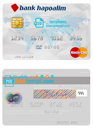 editable template, Israel Bank Hapoalim mastercard template in PSD format, fully editable