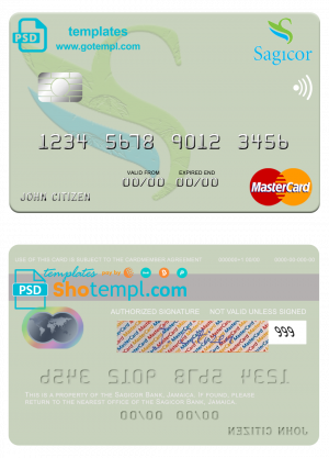 editable template, Jamaica Sagicor Bank mastercard fully editable template in PSD format