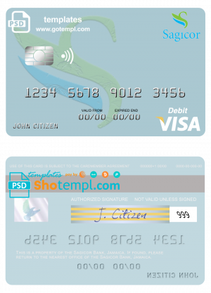 editable template, Jamaica Sagicor Bank visa card fully editable template in PSD format