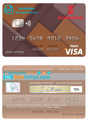 editable template, Jamaica Scotiabank visa card fully editable template in PSD format