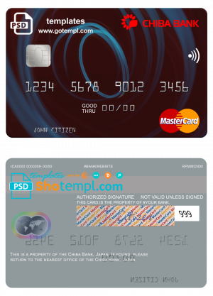editable template, Japan Chiba Bank mastercard fully editable template in PSD format
