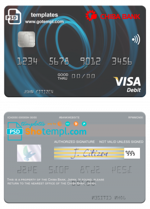editable template, Japan Chiba Bank visa card fully editable template in PSD format