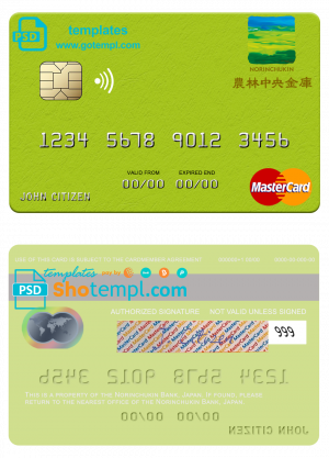 editable template, Japan Norinchukin Bank mastercard fully editable template in PSD format