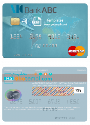editable template, Jordan Arab Banking Corporation (ABC) mastercard fully editable template in PSD format