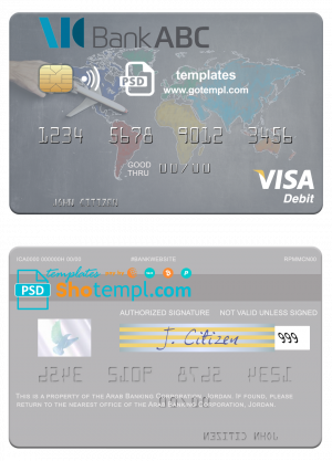 editable template, Jordan Arab Banking Corporation (ABC) visa card fully editable template in PSD format