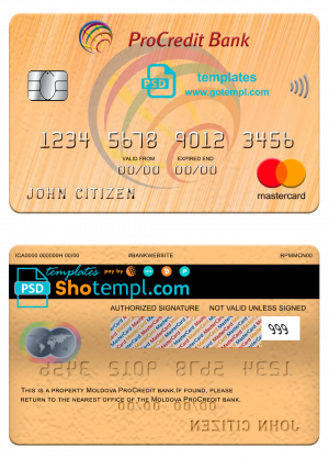 editable template, Moldova Procredit bank mastercard, fully editable template in PSD format