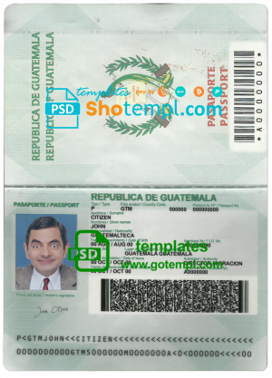 editable template, Guatemala passport template in PSD format, fully editable
