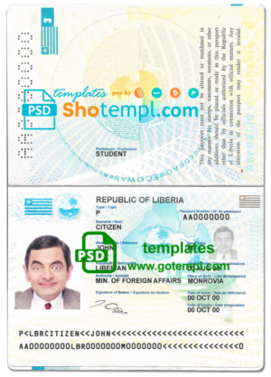 editable template, Liberia passport template in PSD format, fully editable
