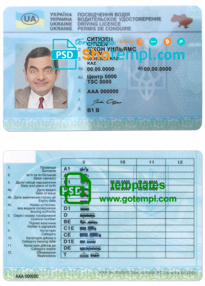 editable template, Ukraine driving license template in PSD format, fully editable (2016-2021)