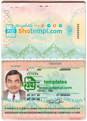 editable template, Grenada passport template in PSD format, fully editable