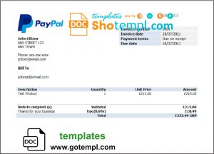 editable template, USA PayPal invoice template in Word and PDF format, fully editable