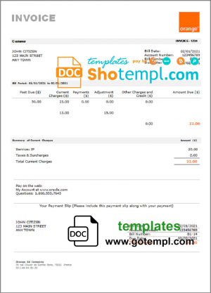 editable template, USA Orange invoice template in Word and PDF format, fully editable