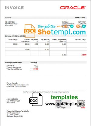 editable template, USA Oracle invoice template in Word and PDF format, fully editable