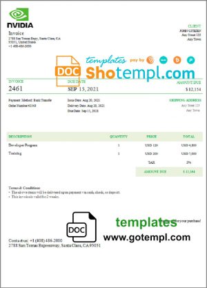 editable template, USA Nvidia invoice template in Word and PDF format, fully editable