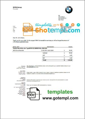 editable template, USA BMW invoice template in Word and PDF format, fully editable