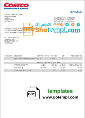 editable template, USA Costco invoice template in Word and PDF format, fully editable