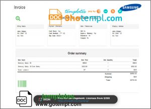 editable template, USA Samsung invoice template in Word and PDF format, fully editable