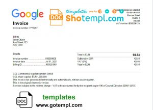 editable template, USA Google invoice template in Word and PDF format, fully editable