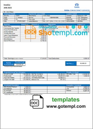 editable template, USA Tata Consulting Services invoice template in Word and PDF format, fully editable