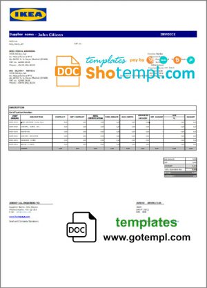 editable template, USA Ikea invoice template in Word and PDF format, fully editable