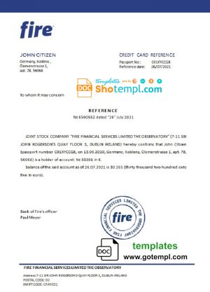 editable template, Germany Fire bank account balance reference letter template in Word and PDF format