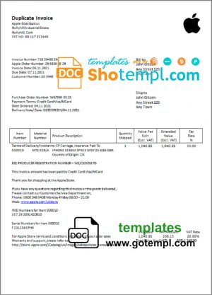 editable template, USA Apple invoice template in Word and PDF format, fully editable