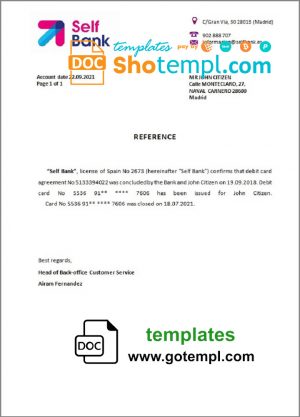 editable template, Spain Self Bank bank account closure reference letter template in Word and PDF format