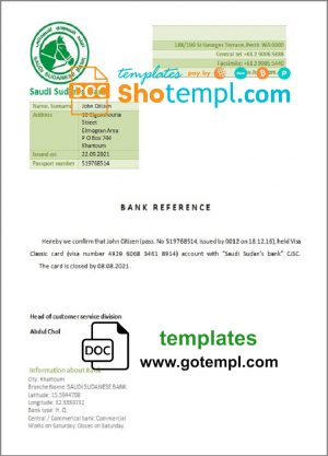 editable template, Sudan Saudi Sudan's Bank bank account closure reference letter template in Word and PDF format