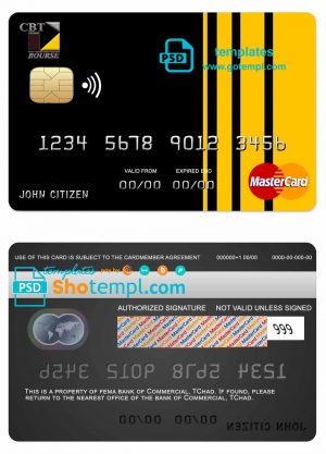 editable template, Chad Commercial bank mastercard template in PSD format, fully editable
