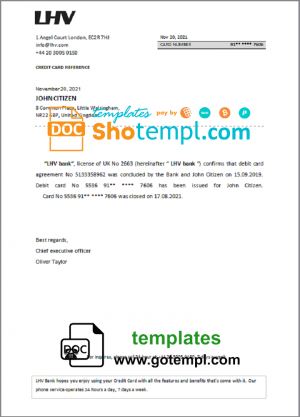 editable template, United Kingdom LHV bank account closure reference letter template in Word and PDF format