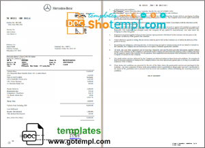 editable template, USA Mercedes-Benz invoice template in Word and PDF format, fully editable