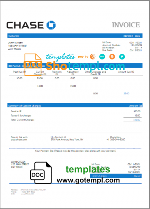 editable template, USA Chase invoice template in Word and PDF format, fully editable