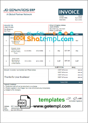 editable template, USA JD invoice template in Word and PDF format, fully editable