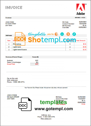 editable template, USA Adobe invoice template in Word and PDF format, fully editable