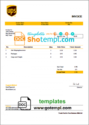 editable template, USA UPS invoice template in Word and PDF format, fully editable