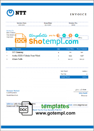 editable template, USA NTT invoice template in Word and PDF format, fully editable