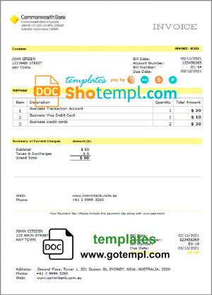 editable template, USA Commonwealth invoice template in Word and PDF format, fully editable