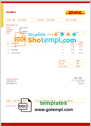 editable template, USA DHL invoice template in Word and PDF format, fully editable