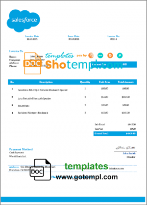 editable template, USA Salesforce invoice template in Word and PDF format, fully editable