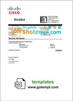 editable template, USA Cisco invoice template in Word and PDF format, fully editable