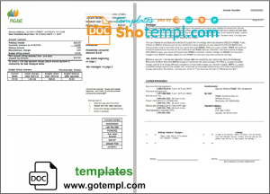 editable template, USA RG&E utility bill template in Word and PDF format (5 pages)