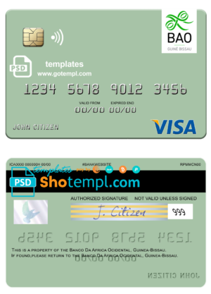 editable template, Guinea Bissau Banco Da Africa Ocidental visa card fully editable template in PSD format