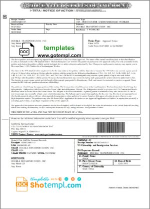 editable template, USA Form I-797A, Notice of Action template in Word and PDF format