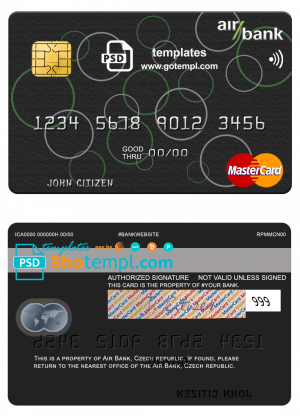 editable template, Czech Air Bank mastercard template in PSD format