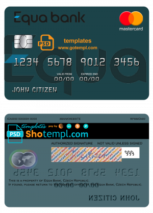 editable template, Czech Equa Bank mastercard template in PSD format