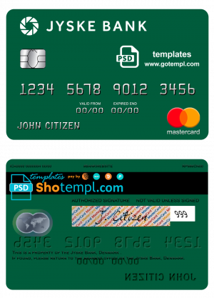 editable template, Denmark Jyske Bank mastercard template in PSD format