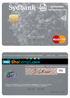 editable template, Denmark Sydbank mastercard template in PSD format