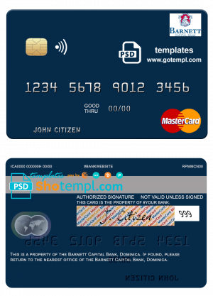 editable template, Dominica Barnett Capital Bank mastercard template in PSD format